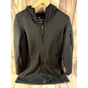 L.L. Bean Women Large Sweater Fleece Full Zip Hooded Jacket Black 290303